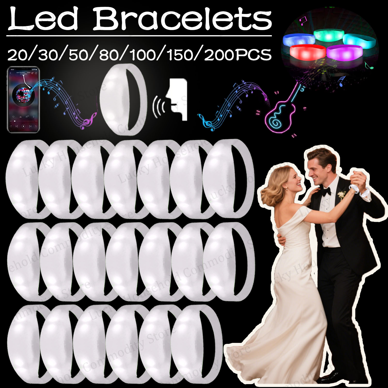 Musical Instrument Jewelry - 20-100 Pulseras LED Activadas por Música
