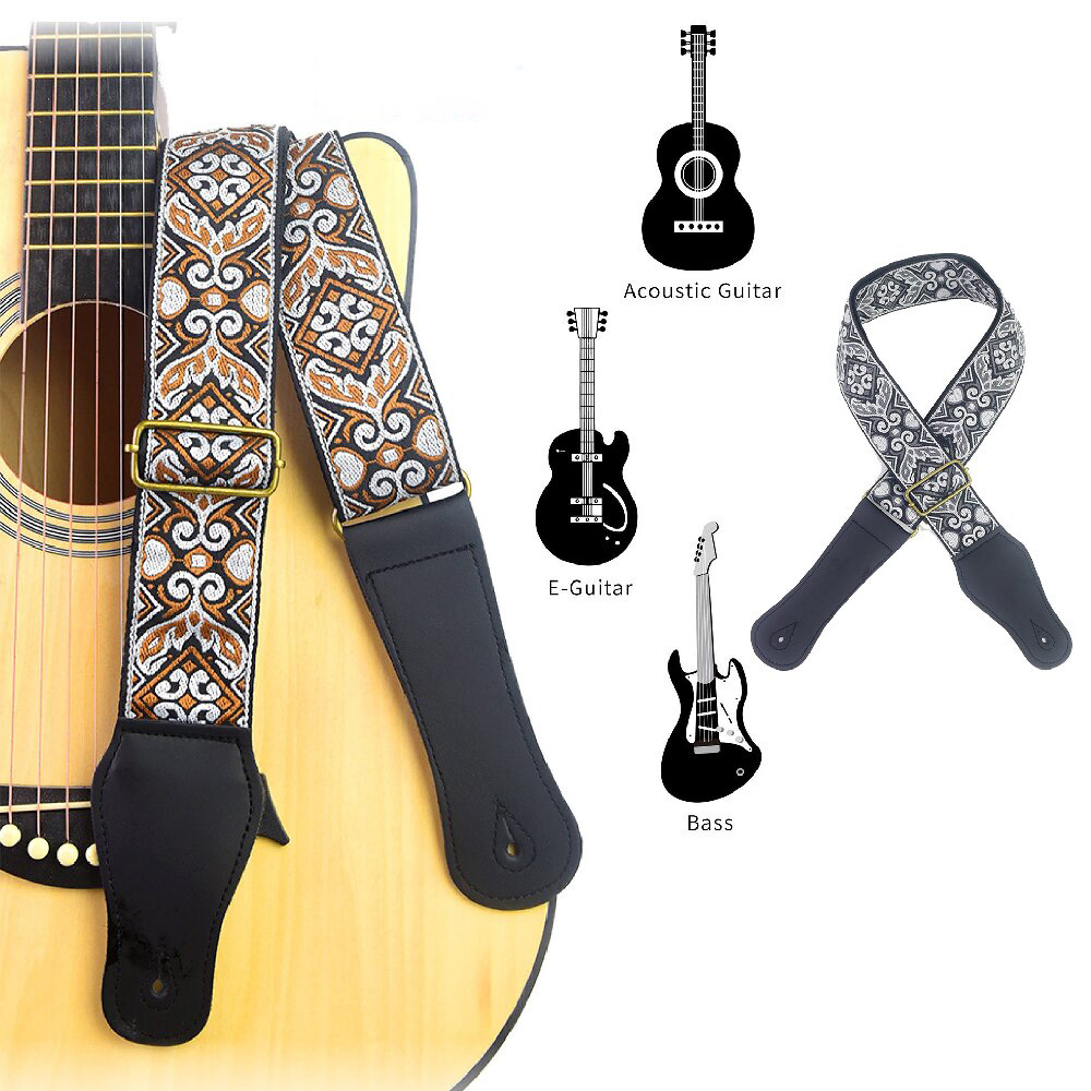 Musical Instrument Dulcimer - Correa de guitarra con estampado bordado,