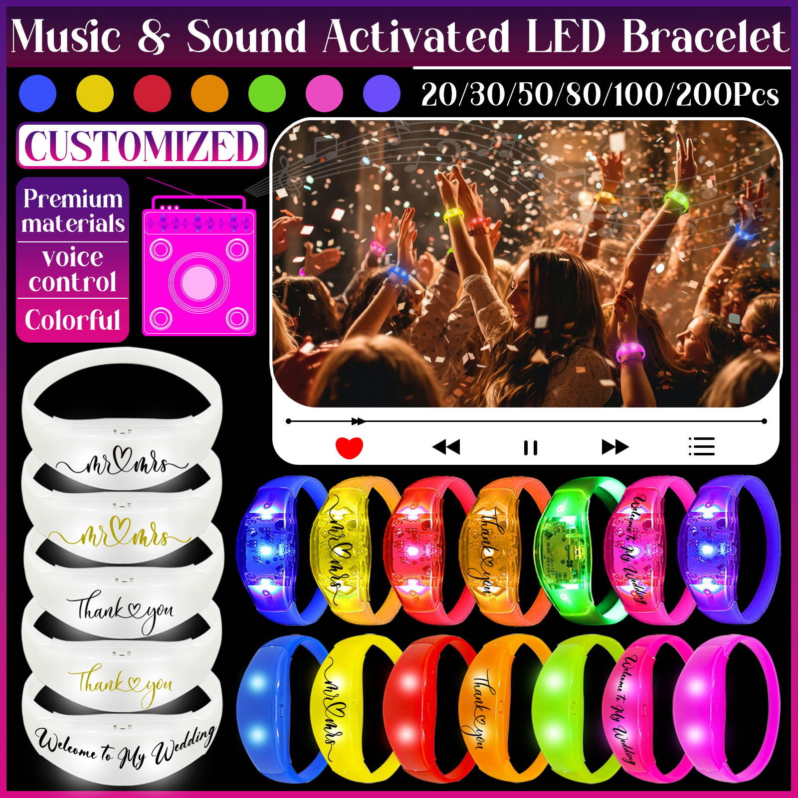 20-200 Uds. Pulseras LED activ - Musical Instrument Jewelry reseña y precio